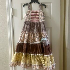 Matilda Jane Enchanted Garden Arabella Rainbow Print Dress, Crochet Bodice 6 EUC